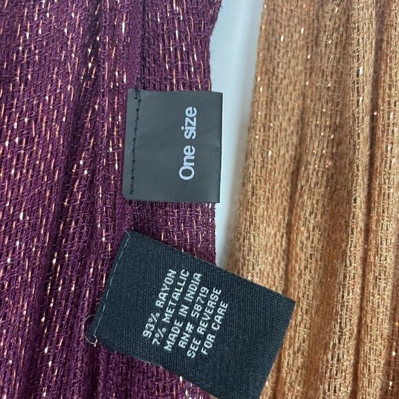 Sparkly Scarfs Lot of 2 red and Tan Tassled 65.5” x 21” - Picture 4 of 5